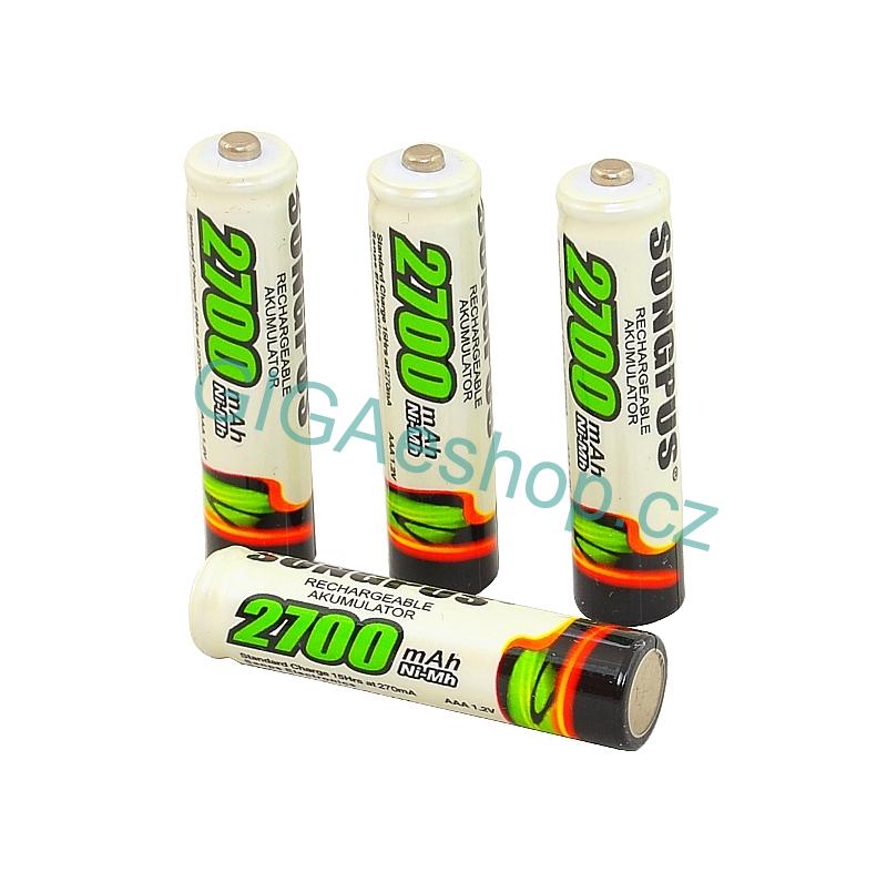 4ks TUŽKOVÉ NABÍJECÍ BATERIE AAA kapacita 2700 mAh