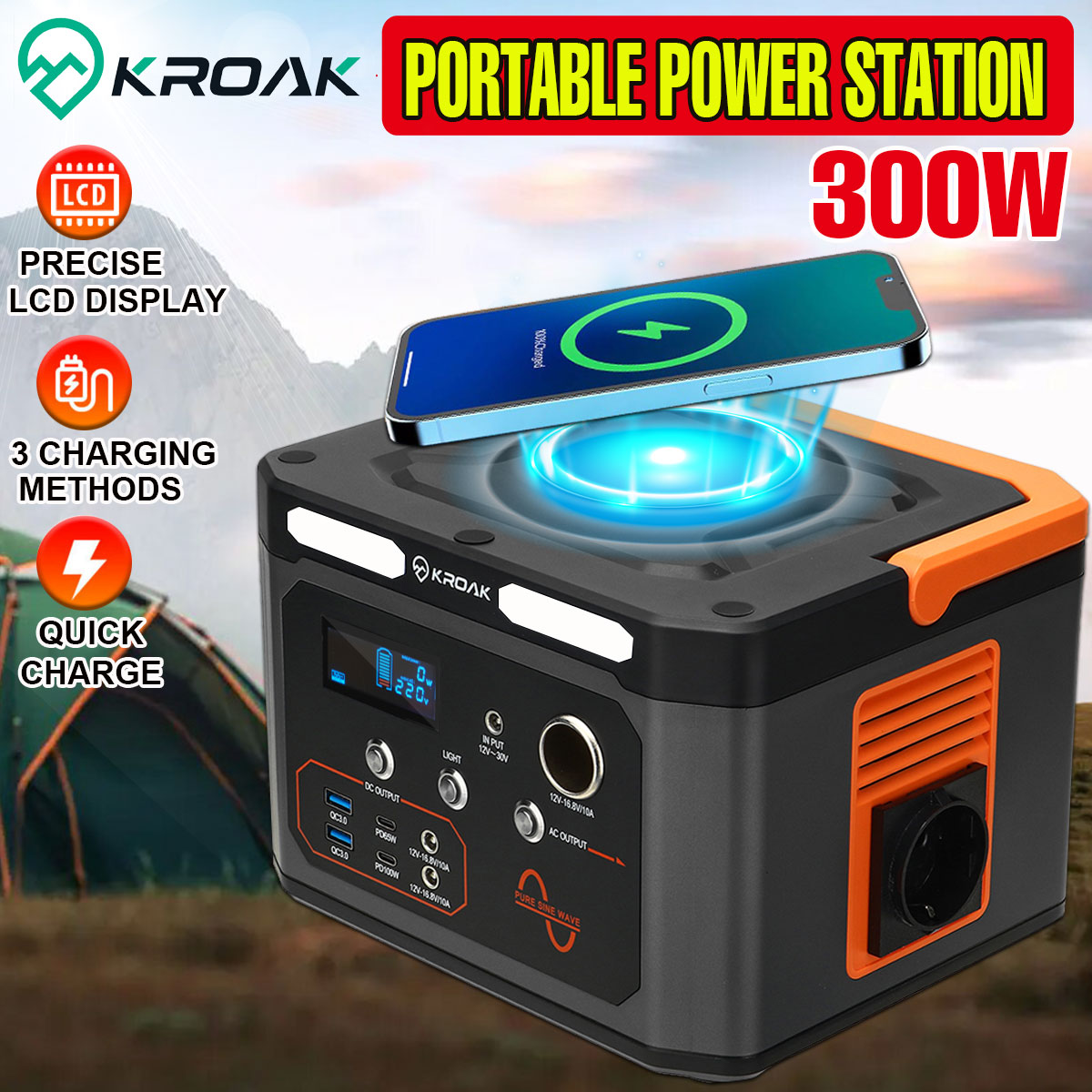 Přenosná elektrárna 300W 220V solární generátor 86400mA - Kroak